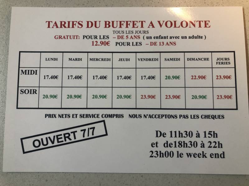 Découvrez les formules et tarifs restauration de notre buffet à volonté